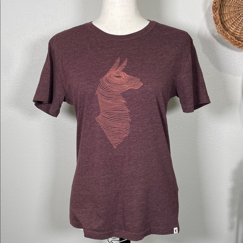 Women’s Cotopaxi Topo Llama Crewneck Tee Short Sleeve TShirt Burgundy Size Small
